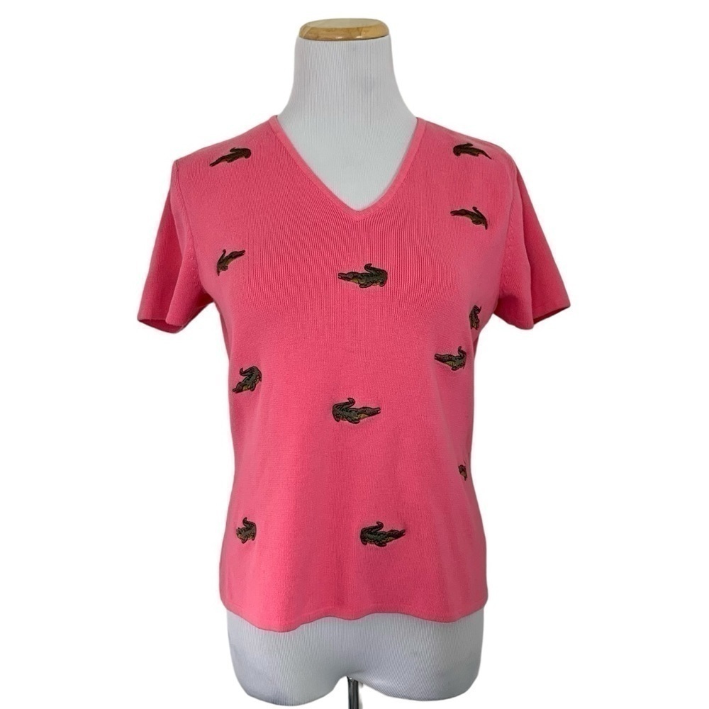 Alexandra Bartlett Alligator Pink Knit Top Womens L Crocodile Novelty Shirt